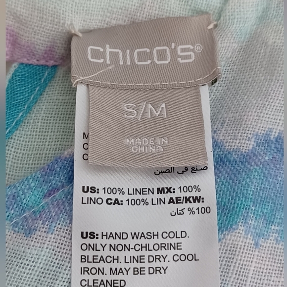 Chico's Mineral Wash Watercolor 100% Linen Kaftan Sz S/M Beachy Tunic Top - Picture 7 of 12